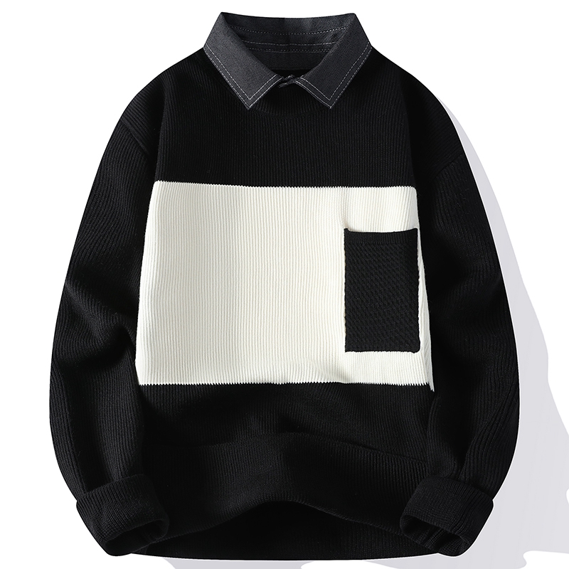保暖秋冬冬季新时尚衬衫领毛衣男男士长袖宽松加绒加厚