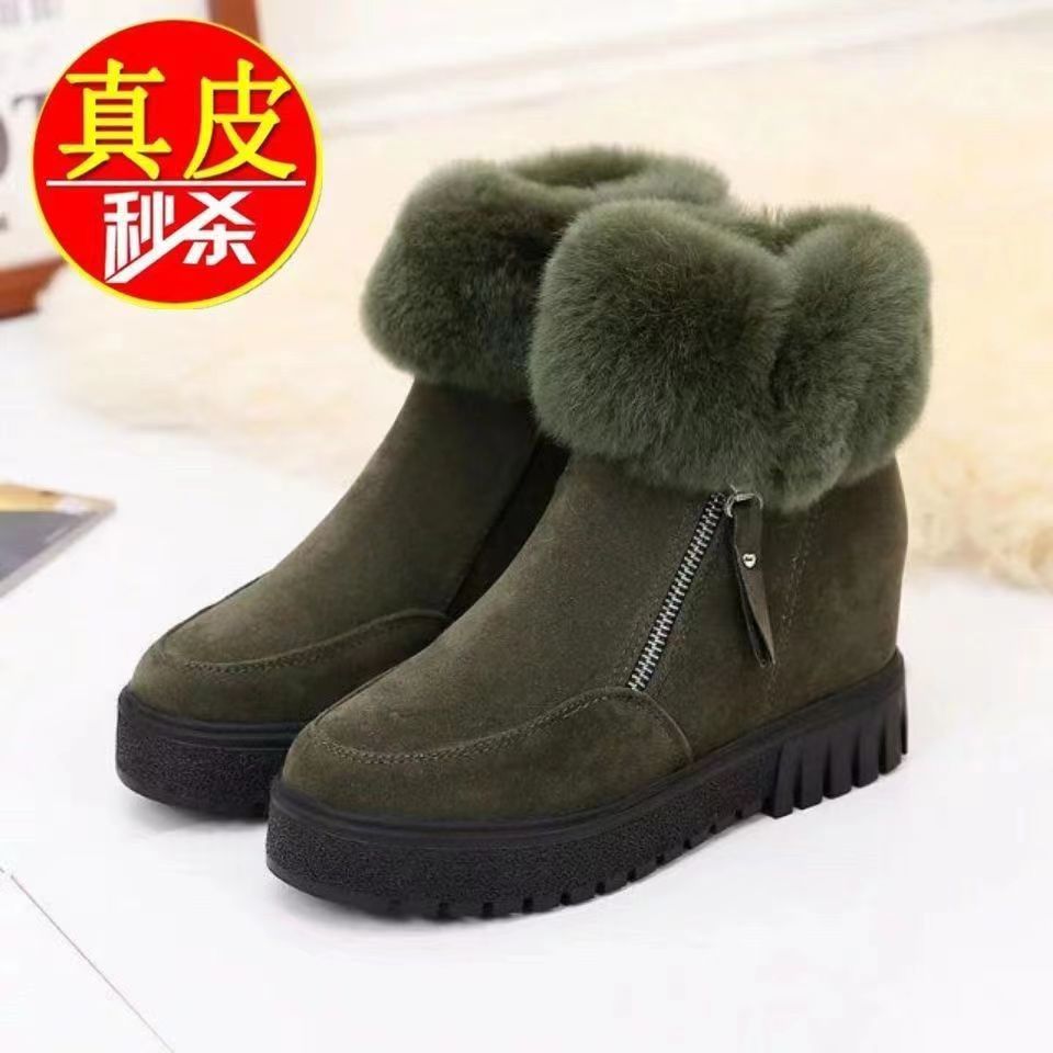 意尓康公主2023冬季新款兔毛短靴女短筒雪地靴女款加厚底加绒棉鞋