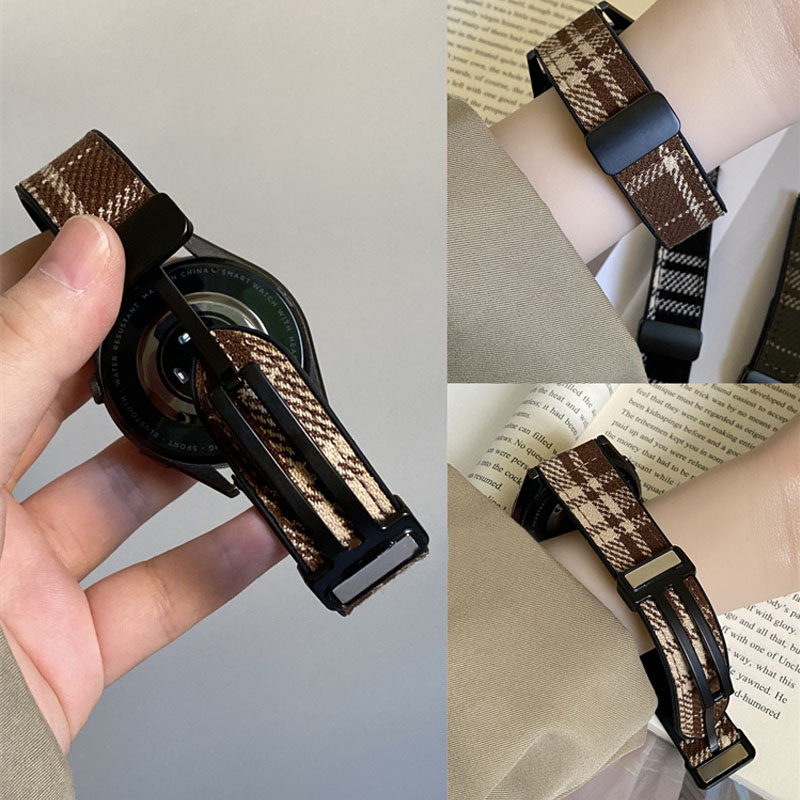 羊毛呢秋冬格纹磁吸硅胶表带适用华为手表GT4/3Pro休闲20mm22mm18