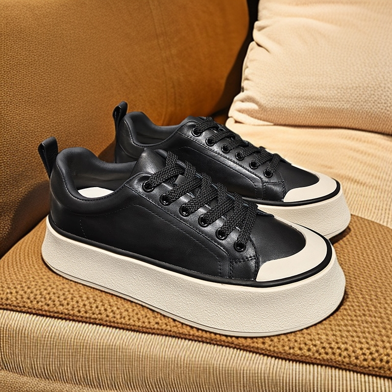 断码特价欧货真皮饼干鞋厚底单鞋小白鞋秋季时尚休闲板鞋女鞋潮