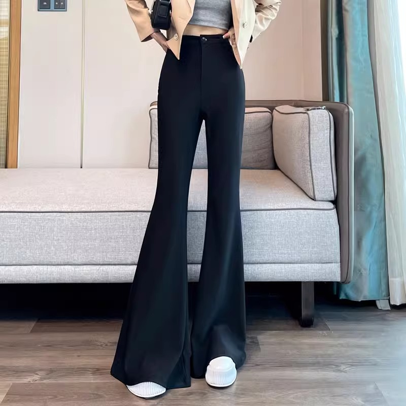 黑色西装马蹄裤女秋季新款小个子高腰大喇叭裤窄版垂感休闲拖地裤
