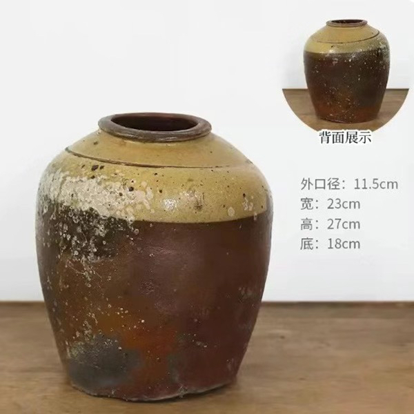马口窑渗水花瓶摆件饰品复古怀旧陶罐流水罐种花养花神器