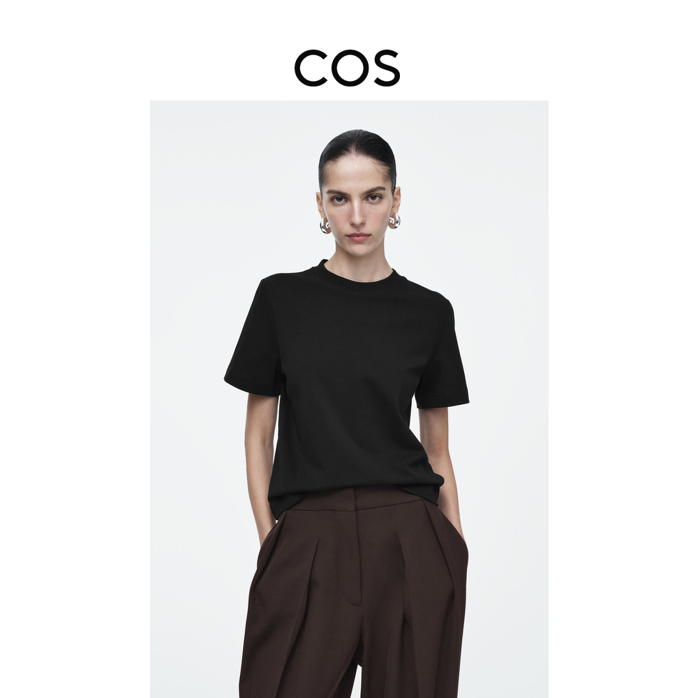 COS女装 标准版型圆领百搭上衣黑色t恤简约通勤夏新品0960679007