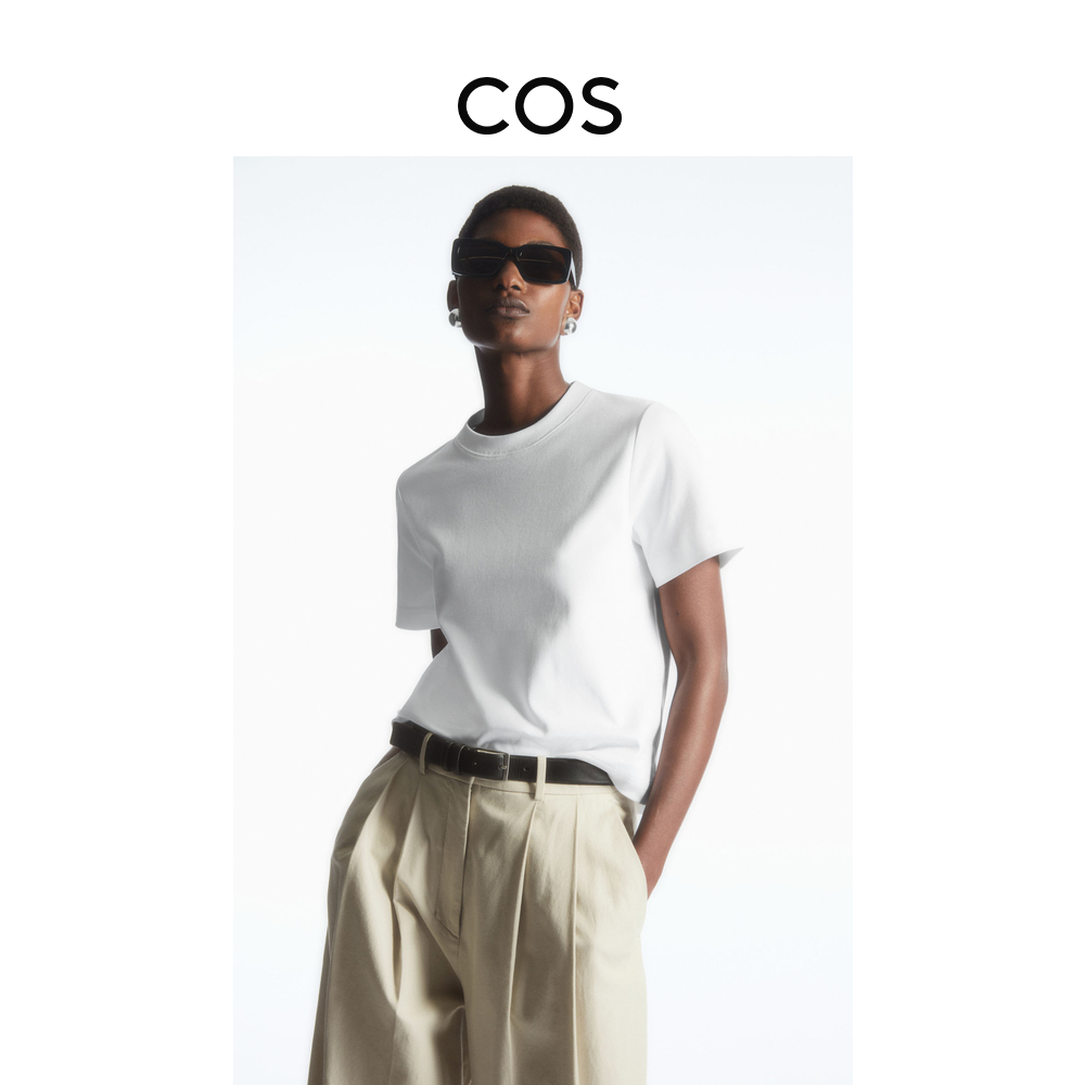COS女装 修身版型白色打底衫休闲短袖上衣夏季新品0960679001J