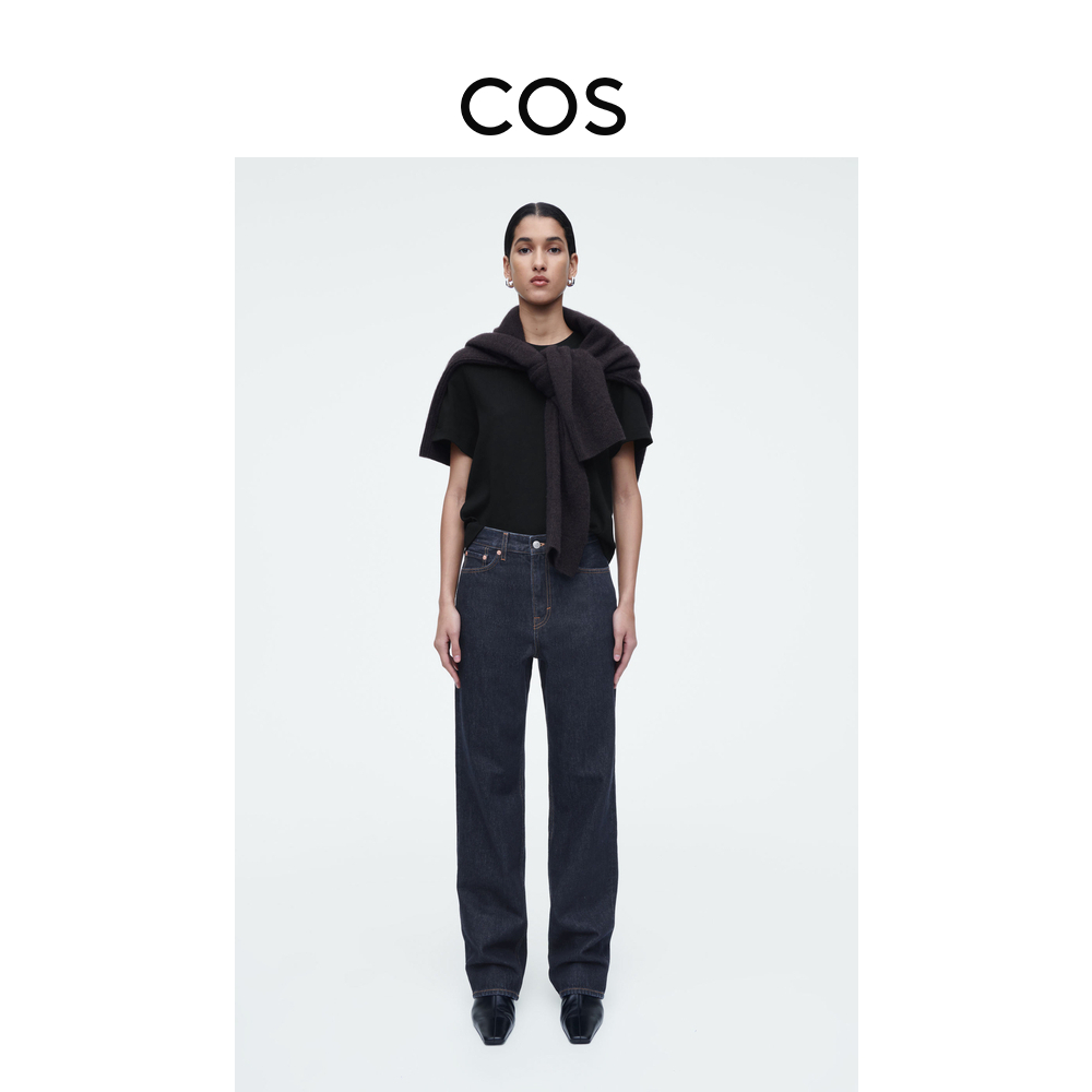 COS女装 标准版型高腰深色直筒牛仔裤春夏款长裤深蓝色1161887002