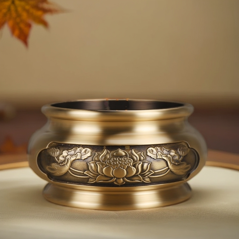 黄铜手工中式莲花香炉家居装饰摆件客厅供奉创意高档加厚加用插香