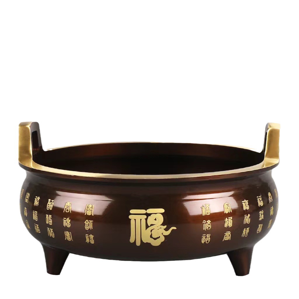 黄铜冲天耳百福家用室内供奉摆件香薰炉黄铜香炉熏香插香