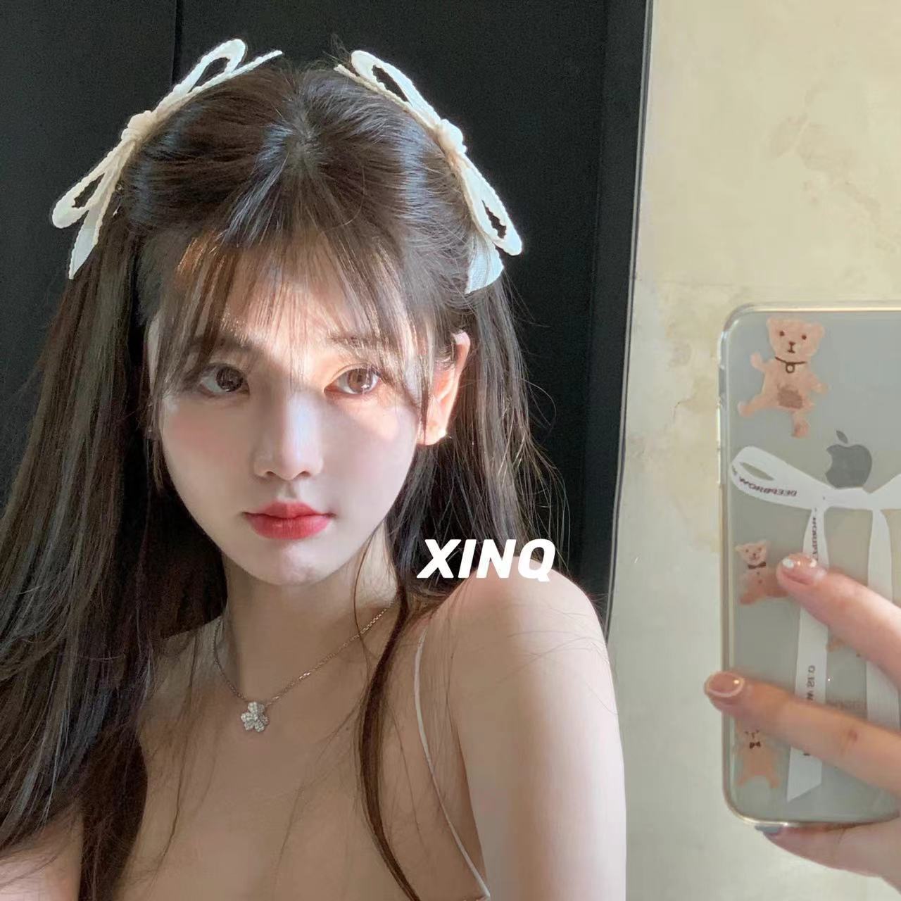 后脑勺可爱小众发饰发夹甜美白色缎带蝴蝶结简约美少女公主头超仙