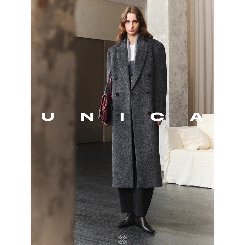 UNICA/时髦老钱Phoebe格调秘鲁进口长毛INCA气场枪驳领大衣