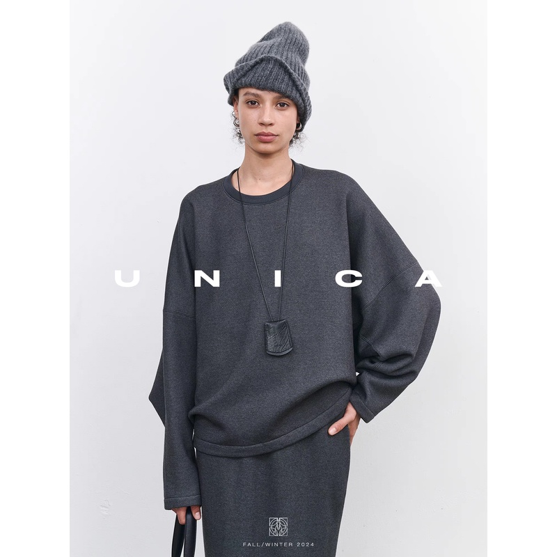 UNICA/慵懒时髦STYLE混纺加绒高领/圆领卫衣半裙套装