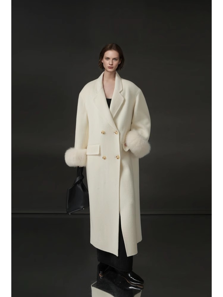 阿蕊专属-贵妇款袖口设计西装大衣中长款双面外套秋冬季PI24A0370