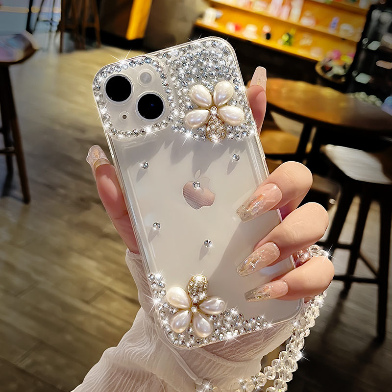 适用苹果15全包网红17promax防摔14plus四钻花女神16手机壳苹果13