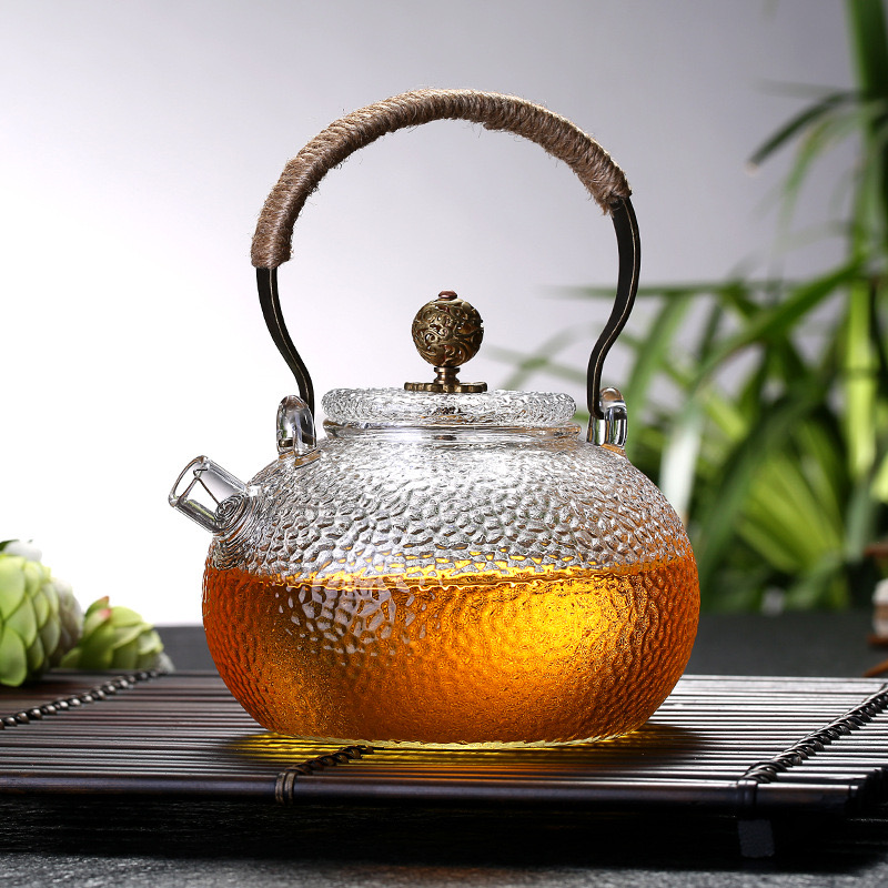 洛摩鼎提梁壶铜把锤纹耐热玻璃壶