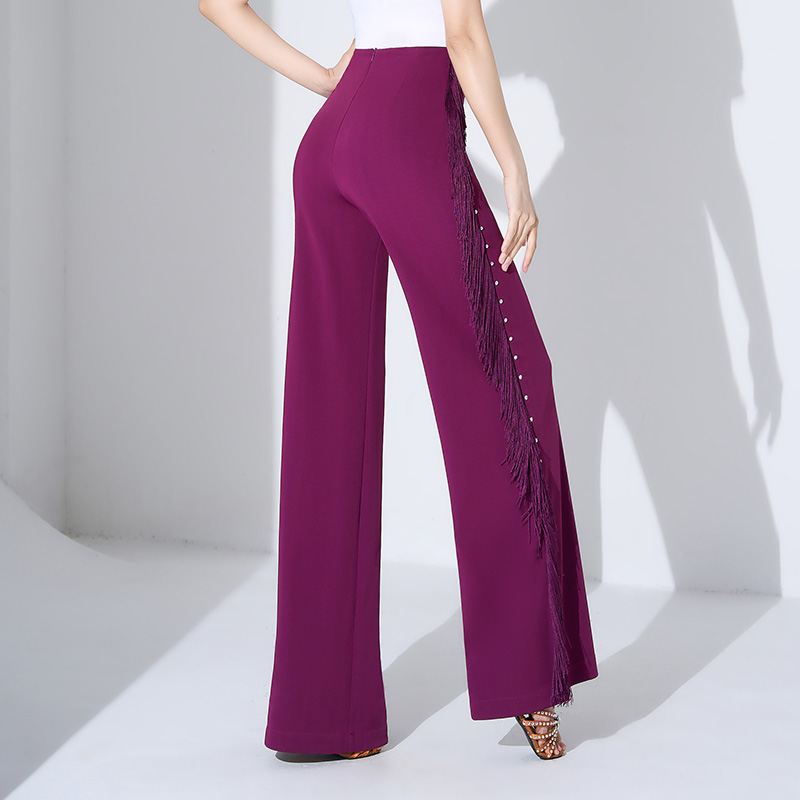 艺尚舞垂坠感舞蹈裤拉丁舞流苏阔腿裤国标舞长筒裤广场喇叭裤1061