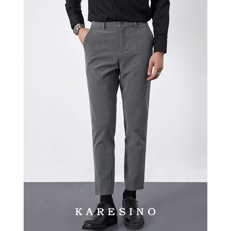KARESINO高端商务 男士灰色西裤修身正装上班免烫直筒休闲裤长裤