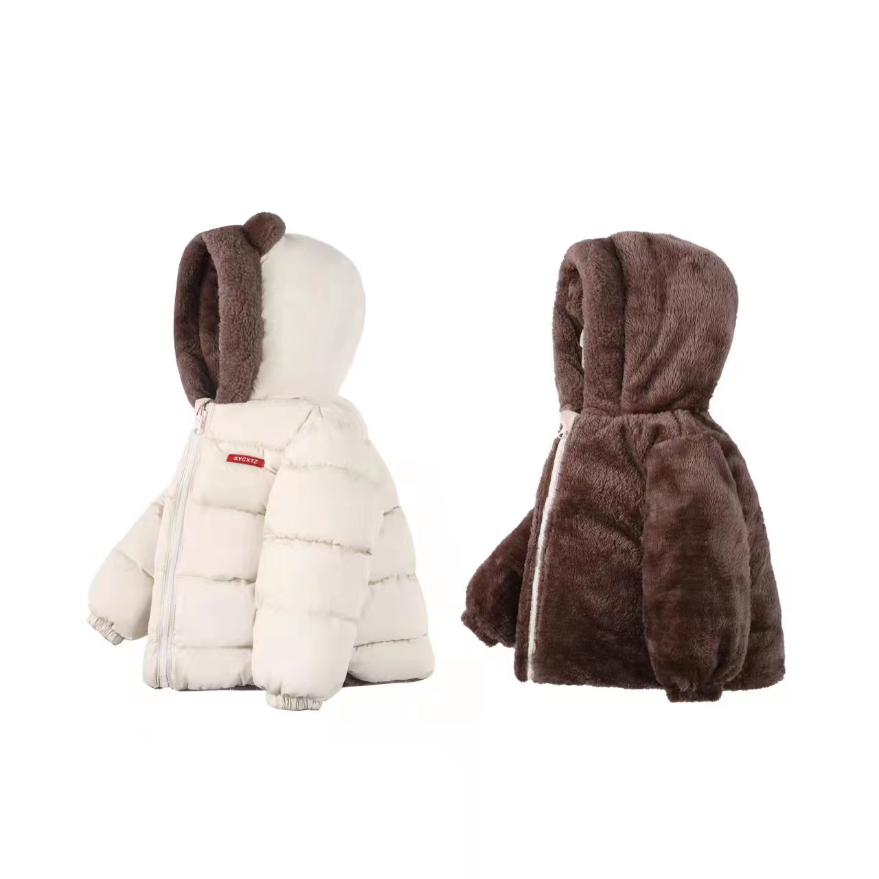 冬季儿童中小童连帽加绒加厚双面穿棉服洋气百搭