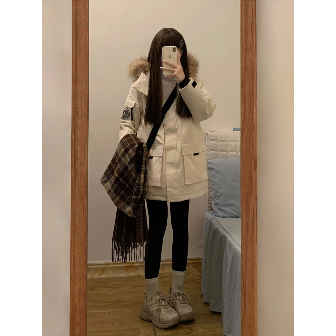 伊曼大毛领派克羽绒服服女2023冬季新款连帽棉袄外套宽松加厚工