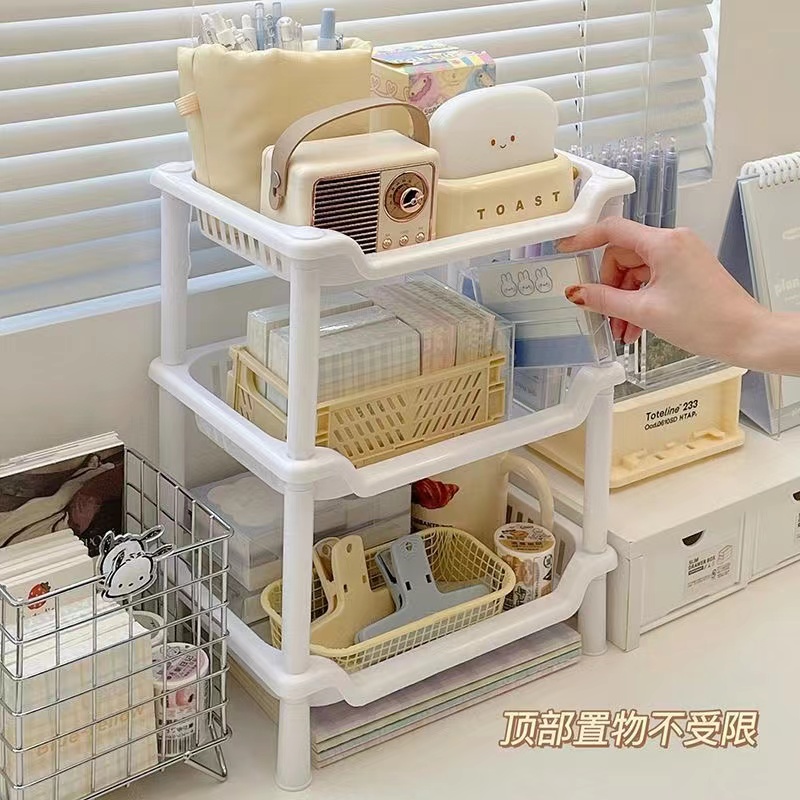 日系桌面分层置物架文具收纳架宿舍化妆品书桌架学生桌面收纳盒
