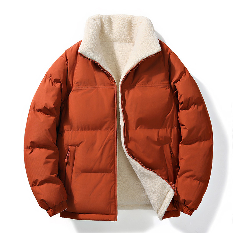 2024男士秋冬季加绒加厚立领棉服双面穿羊羔绒棉衣休闲外套MY1020