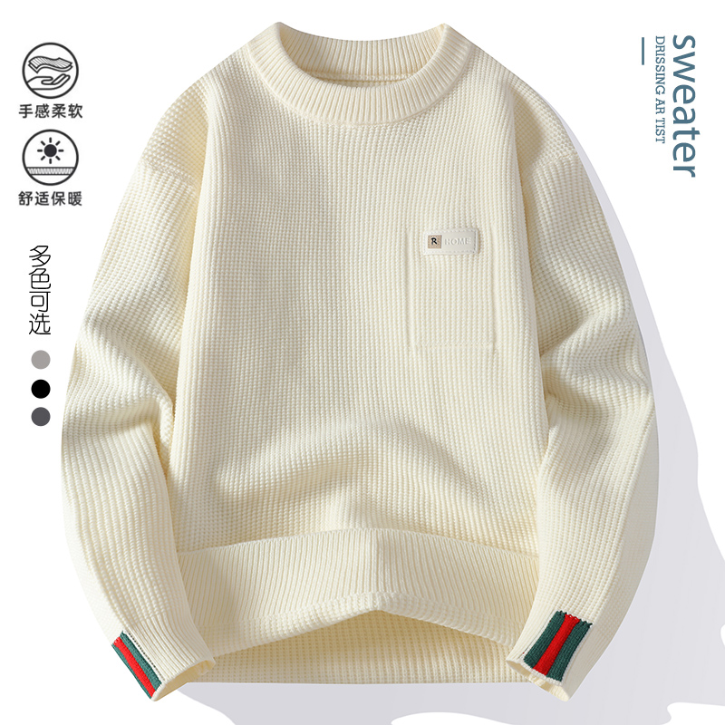 【高品质】潮流时尚个性字母贴布舒适宽松秋冬针织衫长袖男士Y098