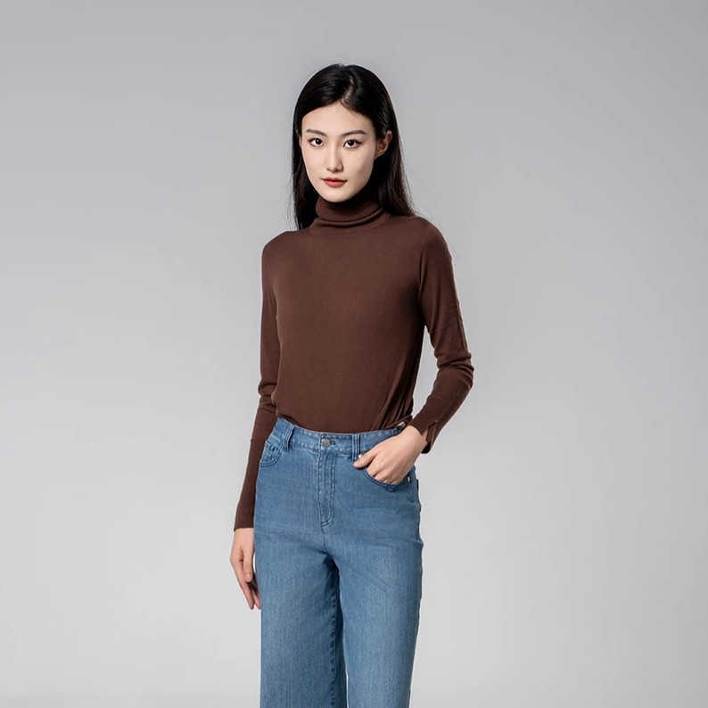 AMASS/阿玛施秋冬时尚百搭简约高领纯色长袖针织打底衫5399471女