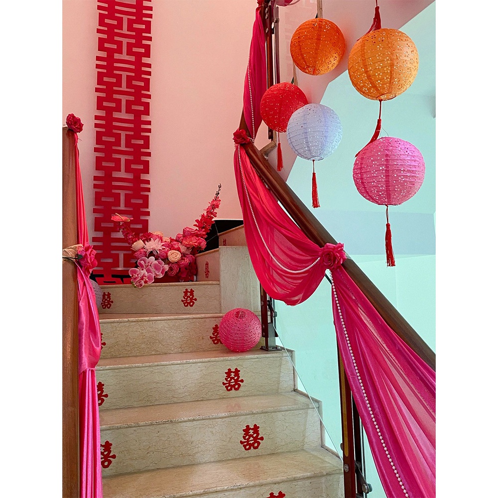 结婚楼梯扶手装饰婚房布置套装订婚男方室内婚礼用品大全婚庆拉花