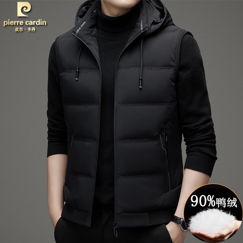皮尔卡丹高档羽绒马甲男士秋冬季新款外套无袖羽绒服背心外穿带帽