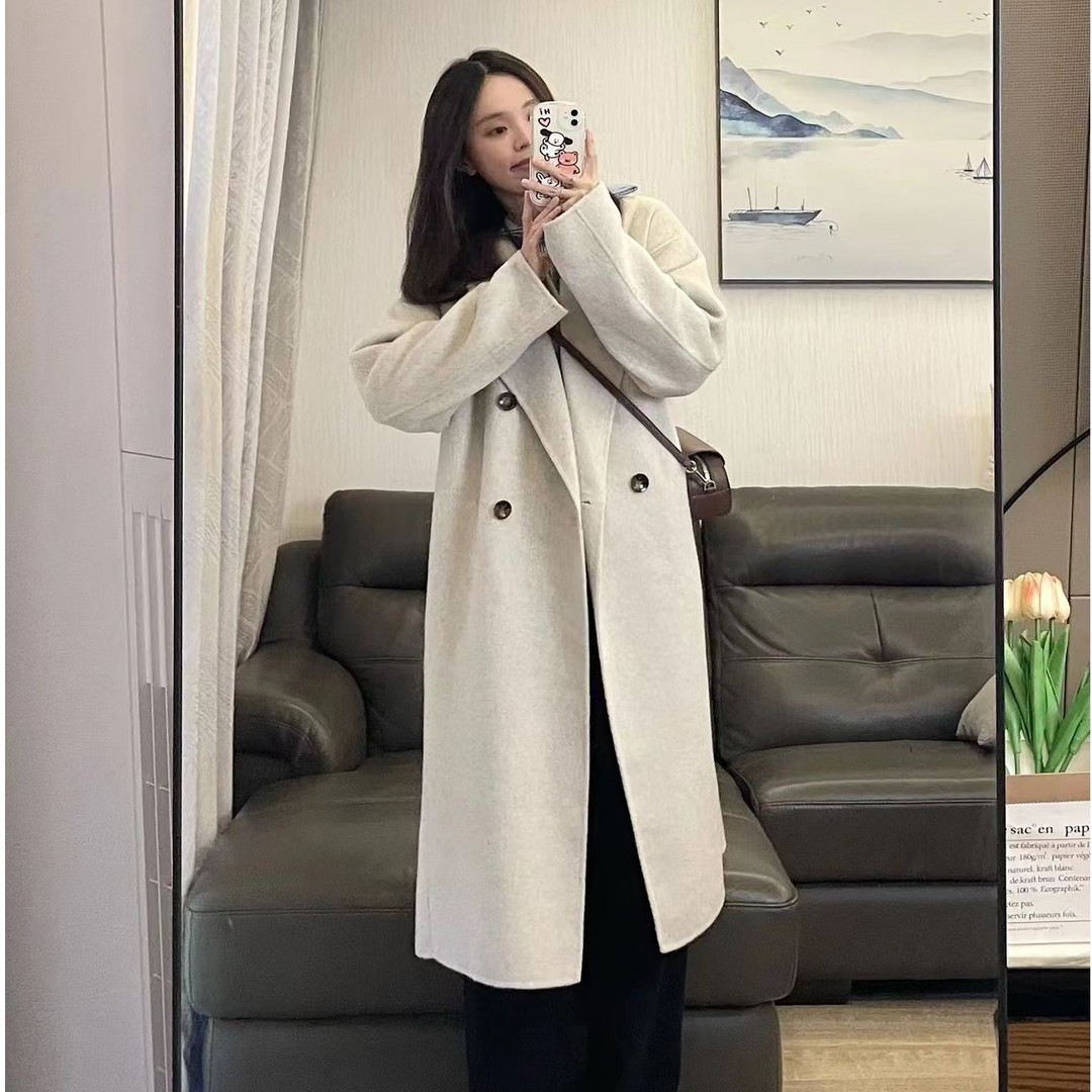 杭州工厂店2024大衣女中长款秋冬宽松小个子气质百搭毛呢外套