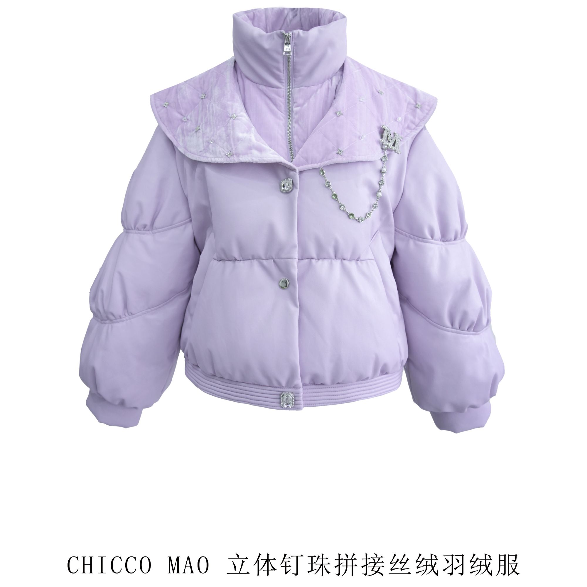 【CHICCO MAO】立体钉珠拼接丝绒羽绒服C232-1739-102