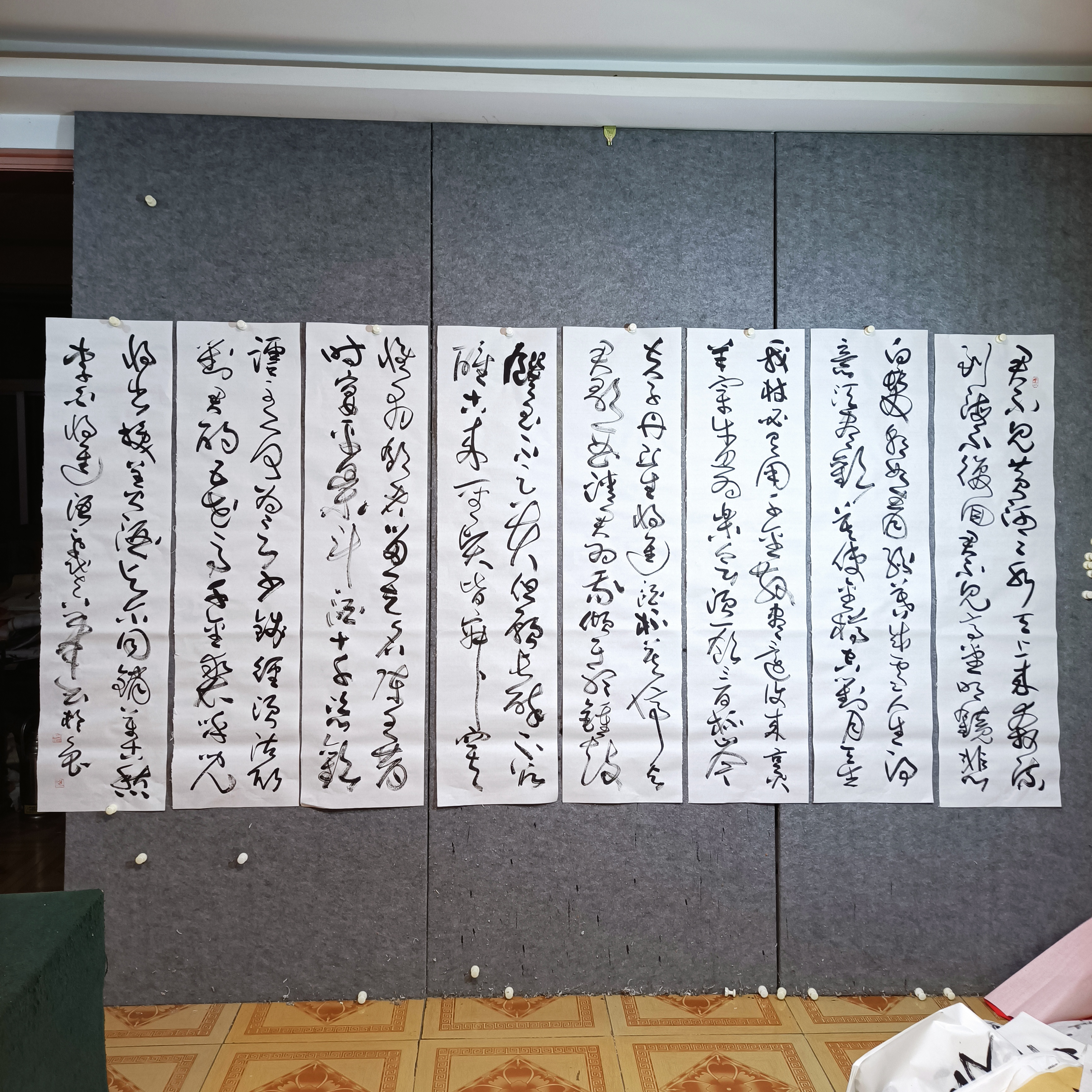 李白，将进酒，八条屏，138X34X8，宋秉民作品。