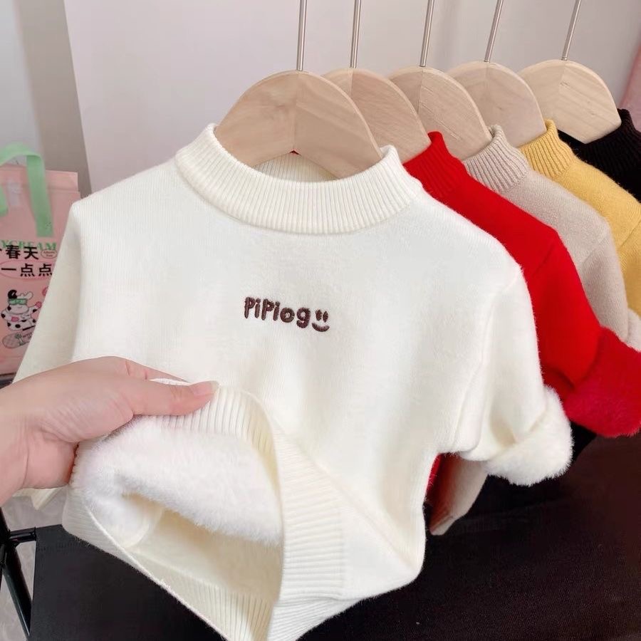 儿童毛衣一体绒加厚保暖针织打底衫秋冬款加绒套头冬季洋气宝宝