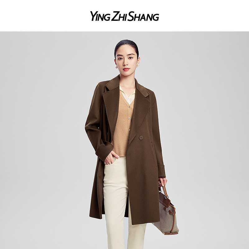 【陈数同款】【绵羊毛/山羊绒】赢智尚咖色宽松中长毛呢大衣女ZL00326