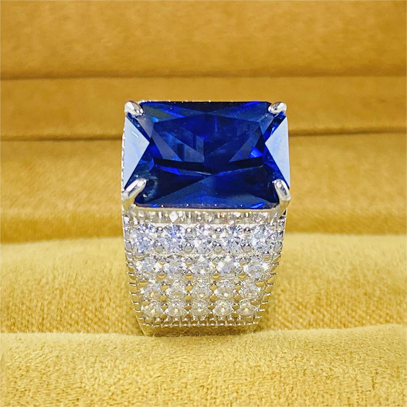 培育蓝宝石【闭口】皇家蓝S925银镀金戒指豪镶高端定制KSJ309