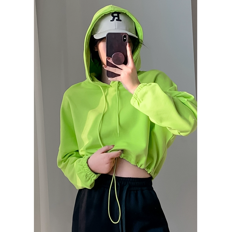 猫伽Mèche秋季韩版宽松健身运动卫衣女抽绳连帽套头外套短款上衣