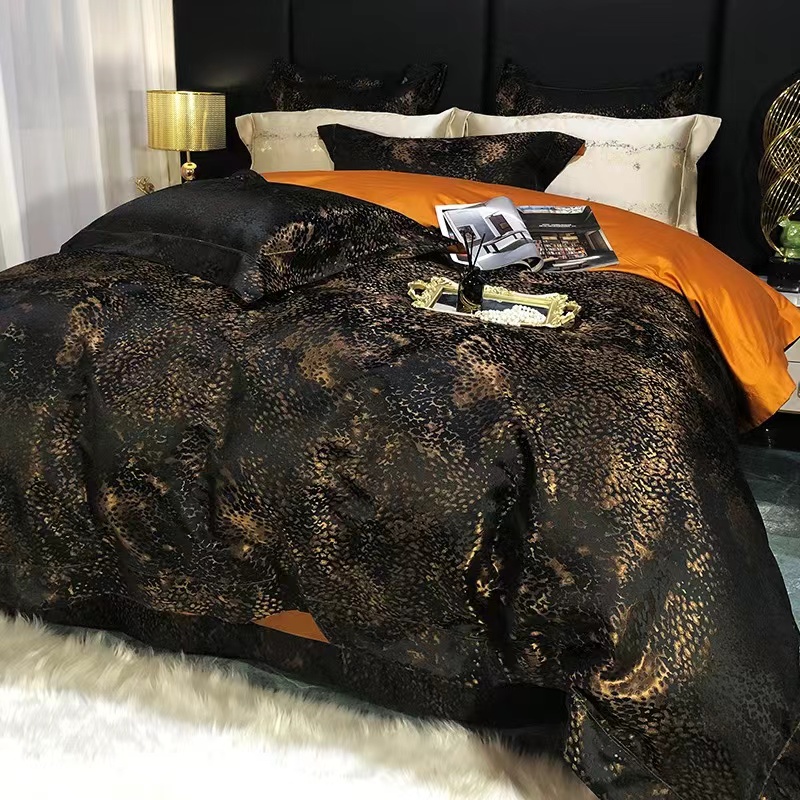 【黑金-豹纹】2024新款高奢180支欧式锦缎长绒棉纯棉四件套