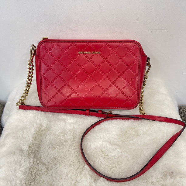 95新 MICHAELKORS/迈克高仕 2028/红色格纹相机包