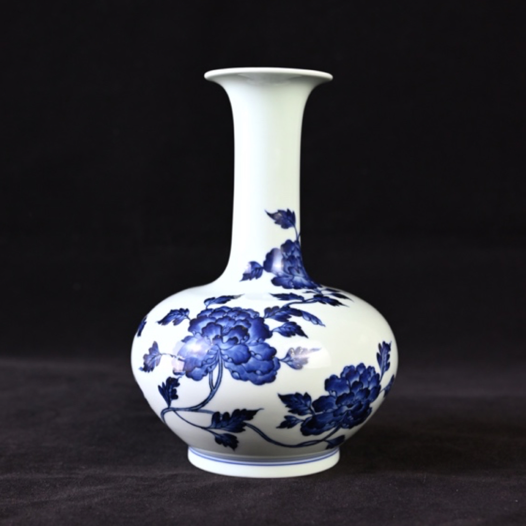 雯华堂 青花手绘折枝牡丹赏瓶 花瓶 
