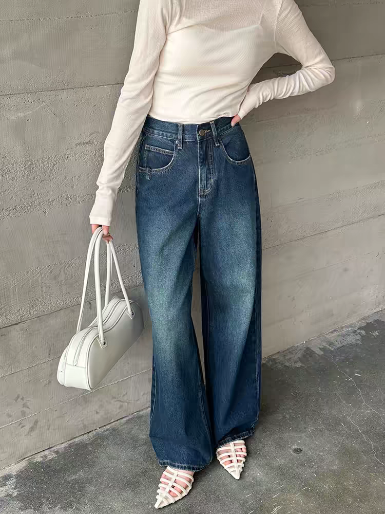 SU【252】86花 愫雅 MWMA秋冬款磨毛新款蓝色牛仔宽松阔腿裤~