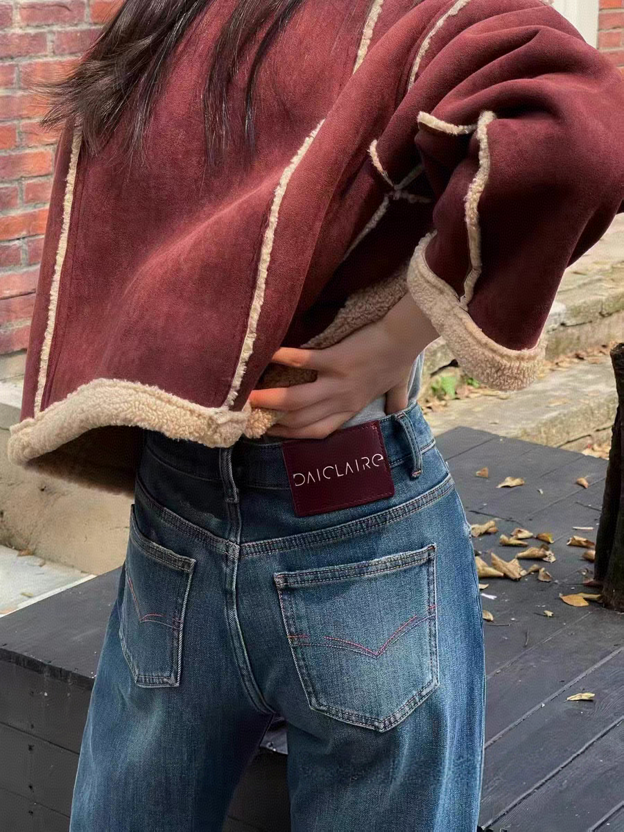 SU【993】代96 愫燕 MWMA加植绒四面弹窄版直筒牛仔拖地裤~