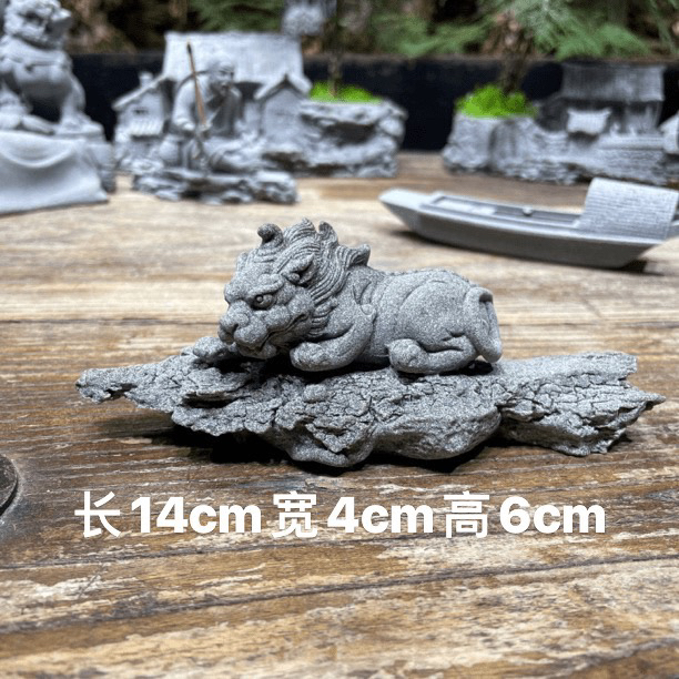 新中式青砂石树根貔貅瑞兽鱼缸盆景假山玄关微景观书房桌面工艺品