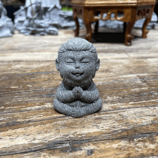 青砂石小悟空鱼缸茶桌假山盆景造景摆件