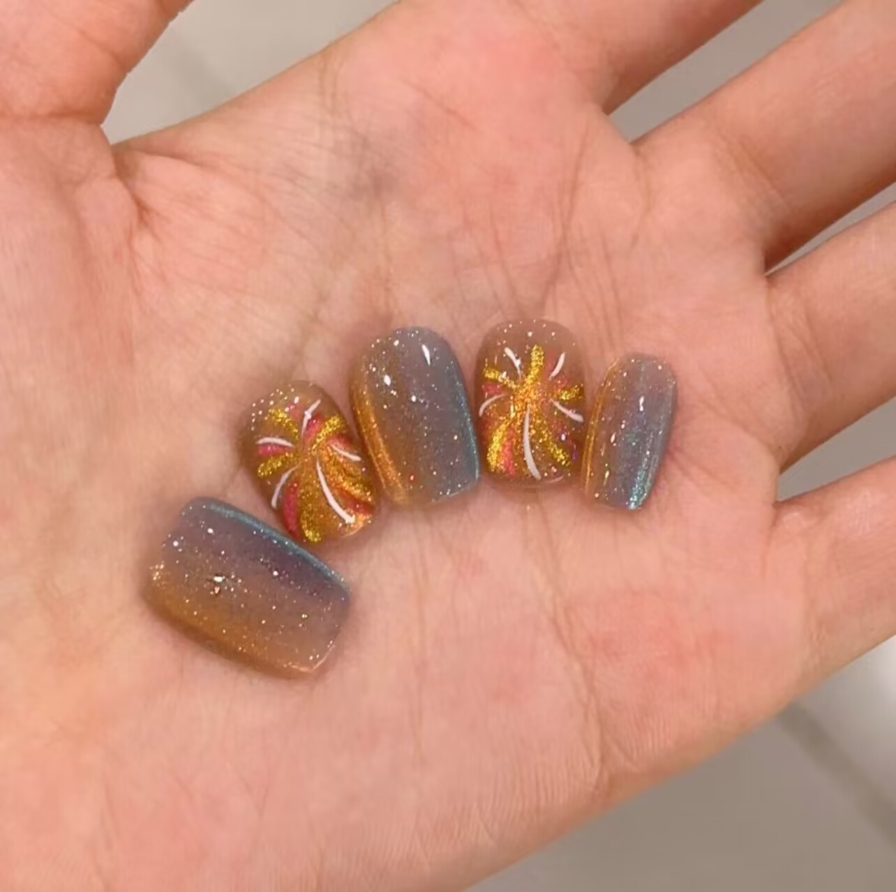 【烟花】穿戴甲显白美甲手工穿戴甲S码短款美甲穿戴甲手工甲片成品