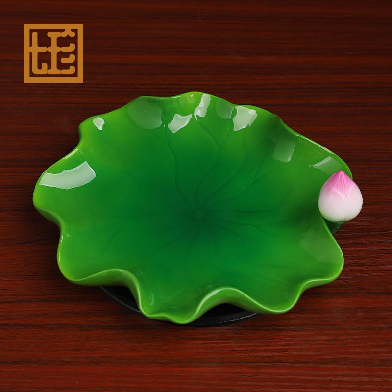 七珍德化陶瓷荷叶造型大号中式创意简约陶瓷果盘高档摆件水果盘