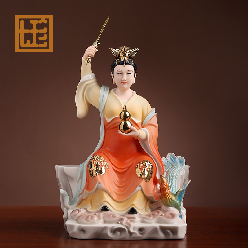 七珍陶瓷九天玄女瓷像九天圣母娘娘白瓷中式上天玄母像家用摆件