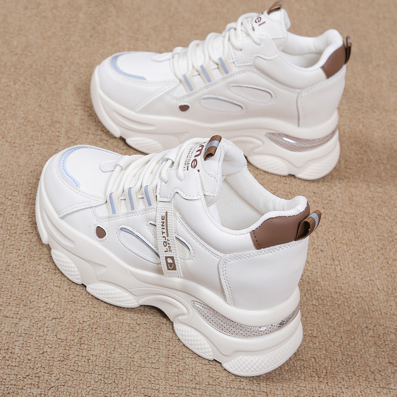 安踏神行老爹鞋女增高厚底轻便2024新款秋冬皮面小个子内增高女鞋