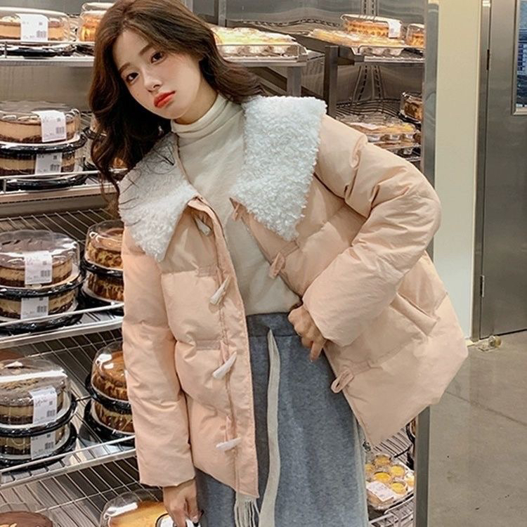 新款翻领马卡龙色气质百搭短款宽松羊羔冬季保暖面包服