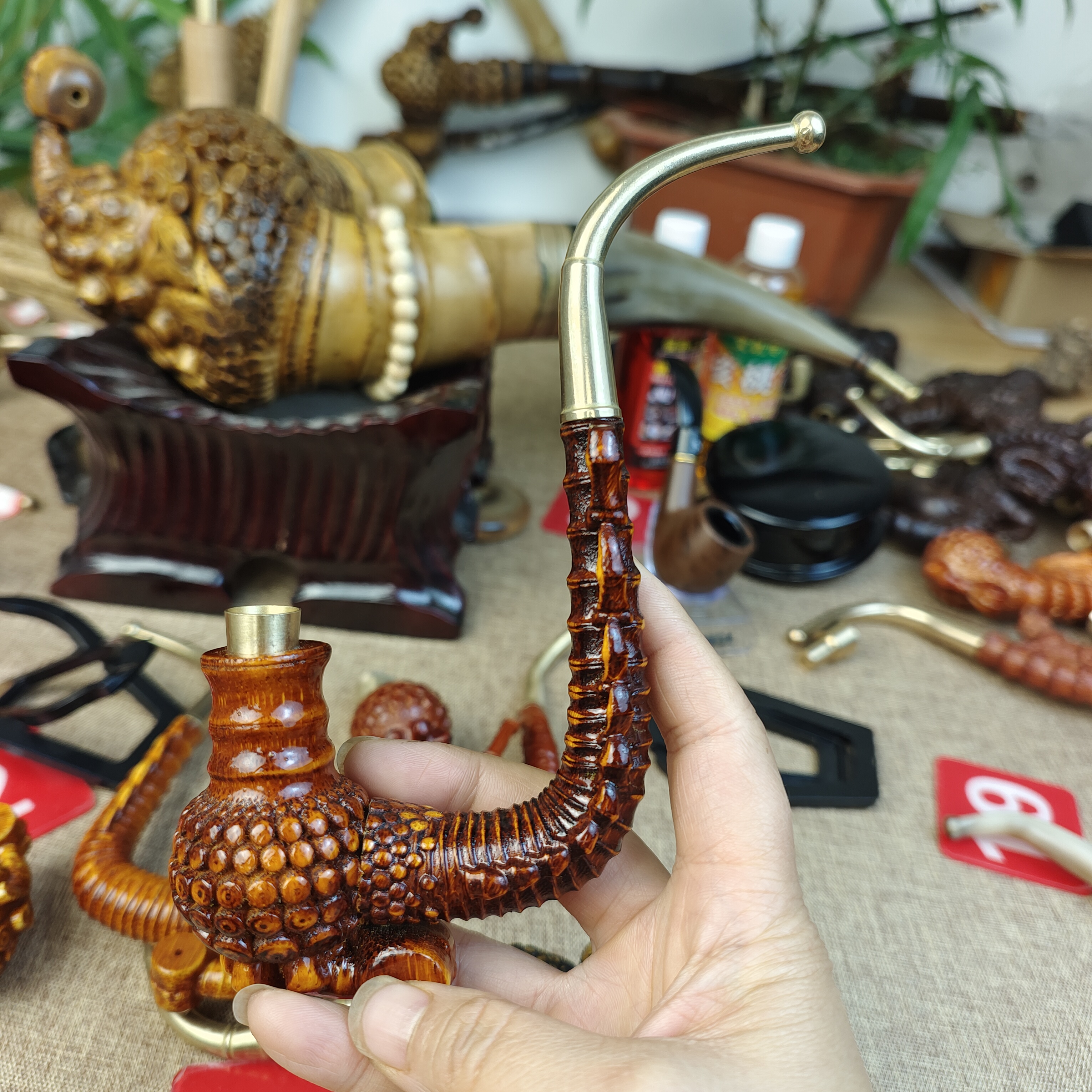 贵州民间竹子雕刻翅膀分体大号十九公分左右三用火口手把件