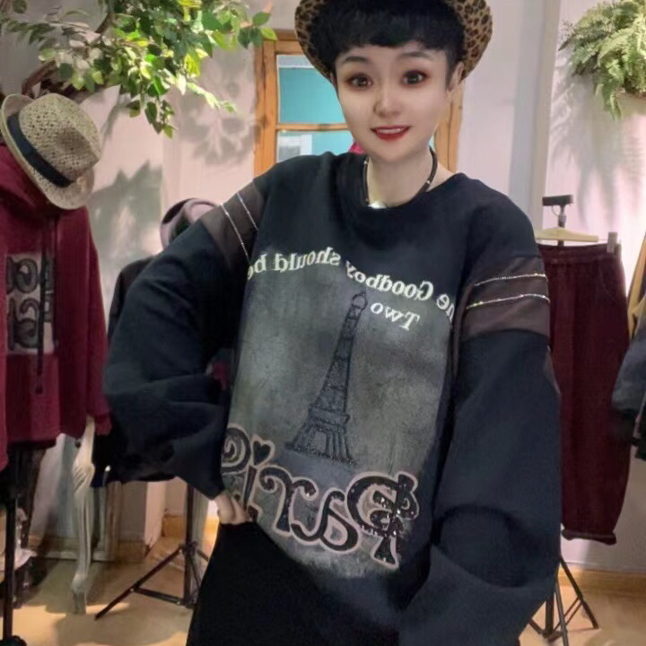 休闲个性感欧货款铁塔圆领卫衣