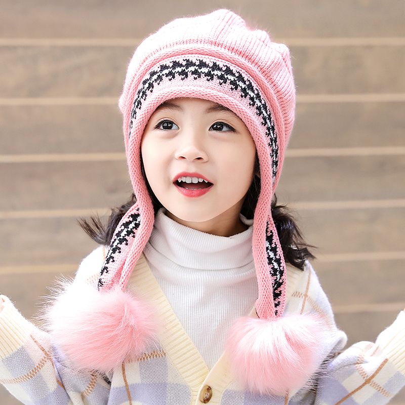 亲子款儿童帽子冬可爱女童公主帽秋冬季加绒保暖针织护耳帽毛线帽