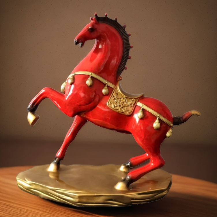 唐县顾姐《唐风战马》新中式家居风格办公室客厅玄关黄铜高档装饰品